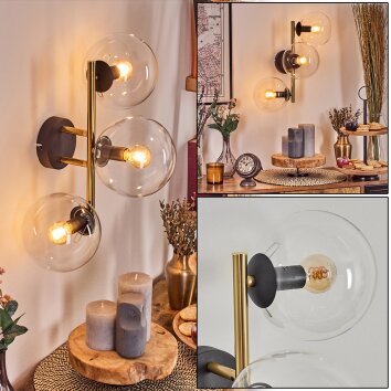 Gastor Wandleuchte Glas 15 cm Gold, Schwarz, 3-flammig