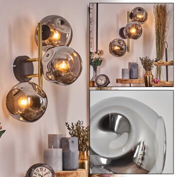 Ripoll Wandleuchte Glas 15 cm Gold, Schwarz, 3-flammig
