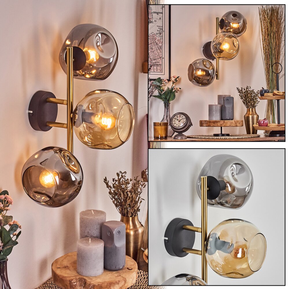 Ripoll Wandleuchte Glas 15 cm Gold, Schwarz, 3-flammig main product photo