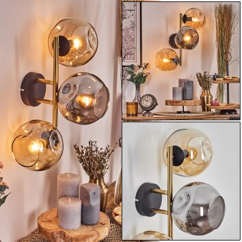 Ripoll Wandleuchte Glas 15 cm Gold, Schwarz, 3-flammig