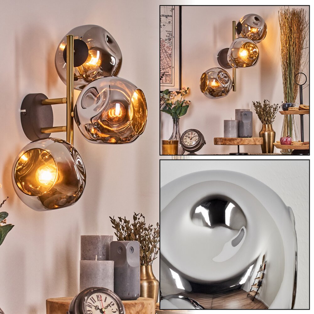 Ripoll Wandleuchte Glas 15 cm Gold, Schwarz, 3-flammig main product photo