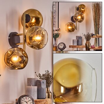 Ripoll Wandleuchte Glas 15 cm Gold, Schwarz, 3-flammig