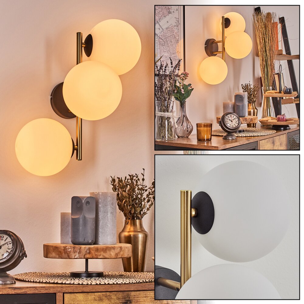 Gastor Wandleuchte Glas 15 cm Gold, Schwarz, 3-flammig main product photo