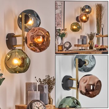Ripoll Wandleuchte Glas 15 cm Gold, Schwarz, 3-flammig