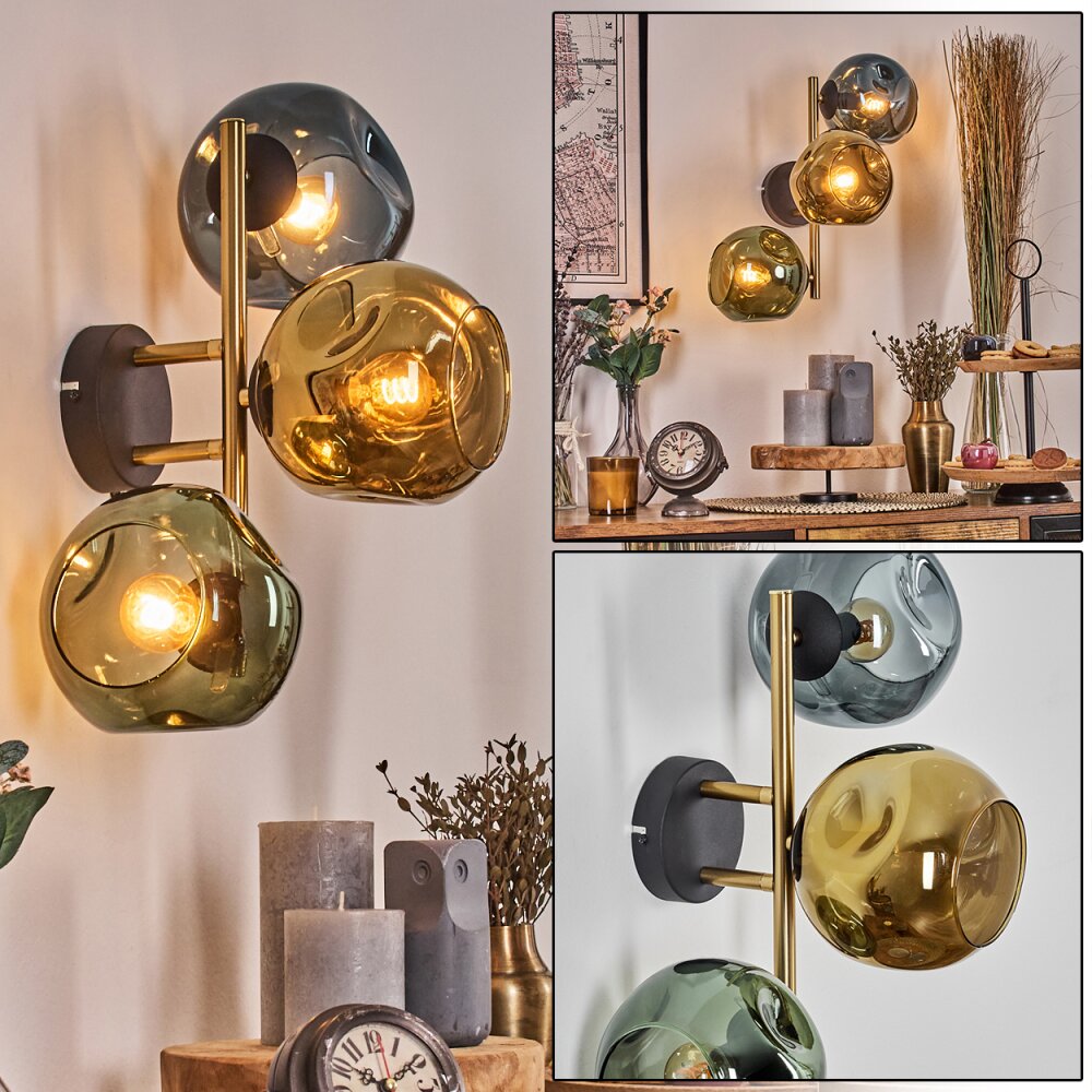 Ripoll Wandleuchte Glas 15 cm Gold, Schwarz, 3-flammig main product photo