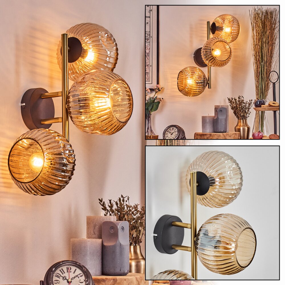 Ripoll Wandleuchte Glas 15 cm Gold, Schwarz, 3-flammig main product photo
