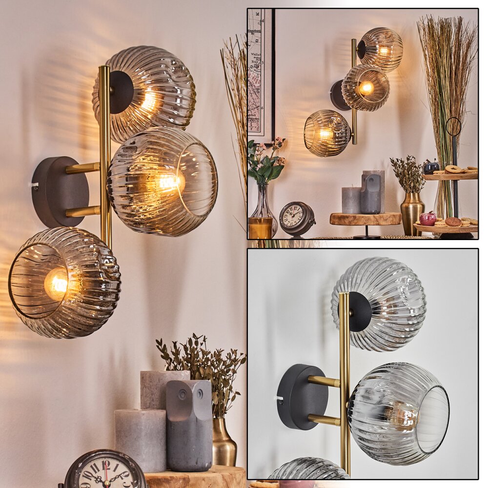 Ripoll Wandleuchte Glas 15 cm Gold, Schwarz, 3-flammig main product photo