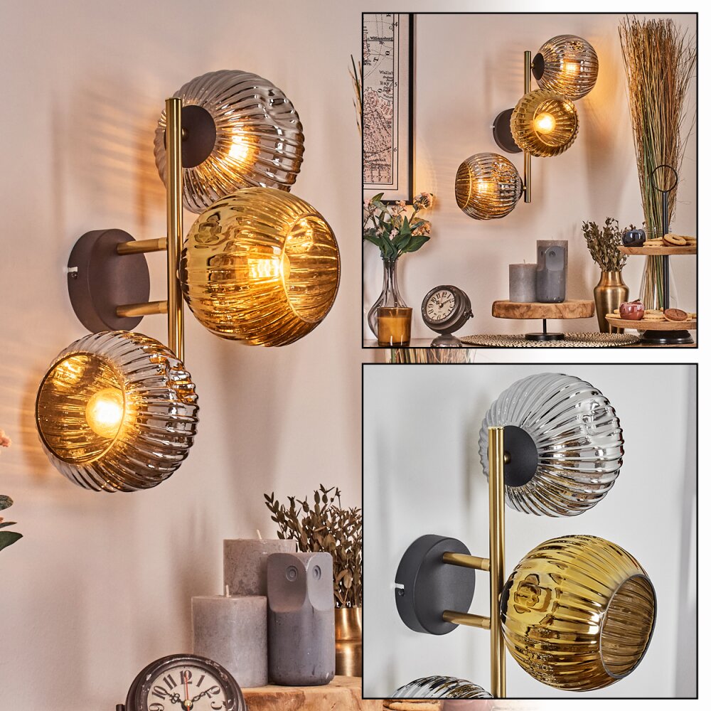 Ripoll Wandleuchte Glas 15 cm Gold, Schwarz, 3-flammig main product photo
