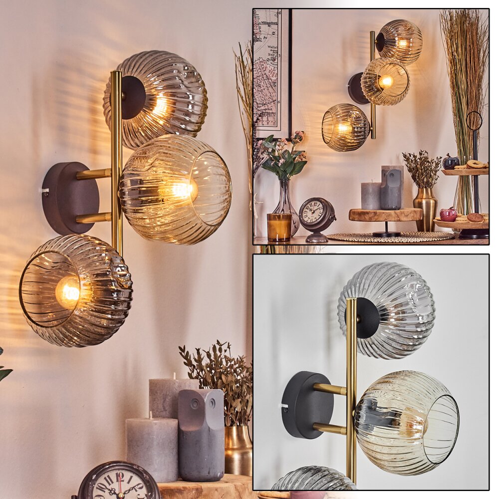 Ripoll Wandleuchte Glas 15 cm Gold, Schwarz, 3-flammig main product photo