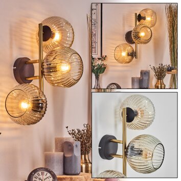 Ripoll Wandleuchte Glas 15 cm Gold, Schwarz, 3-flammig