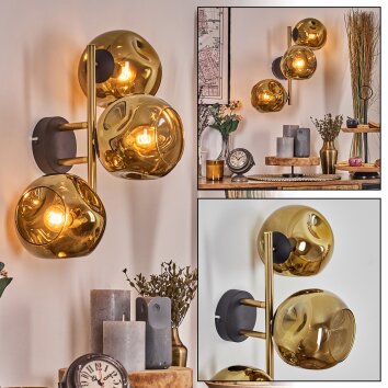 Ripoll Wandleuchte Glas 15 cm Gold, Schwarz, 3-flammig