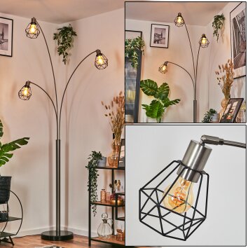 Yaak Stehleuchte Nickel-Matt, Schwarz, 3-flammig