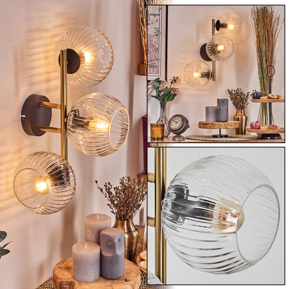 Ripoll Wandleuchte Glas 15 cm Gold, Schwarz, 3-flammig main product photo