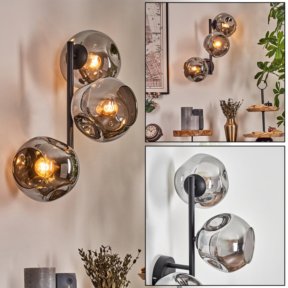 Ripoll Wandleuchte Glas 15 cm Rauchfarben, 3-flammig main product photo