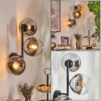 Koyoto Wandleuchte Glas 15 cm Chrom, Klar, Rauchfarben, 3-flammig