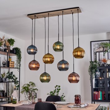 Koyoto Hängeleuchte Glas 20 cm Naturfarben, Schwarz, 8-flammig