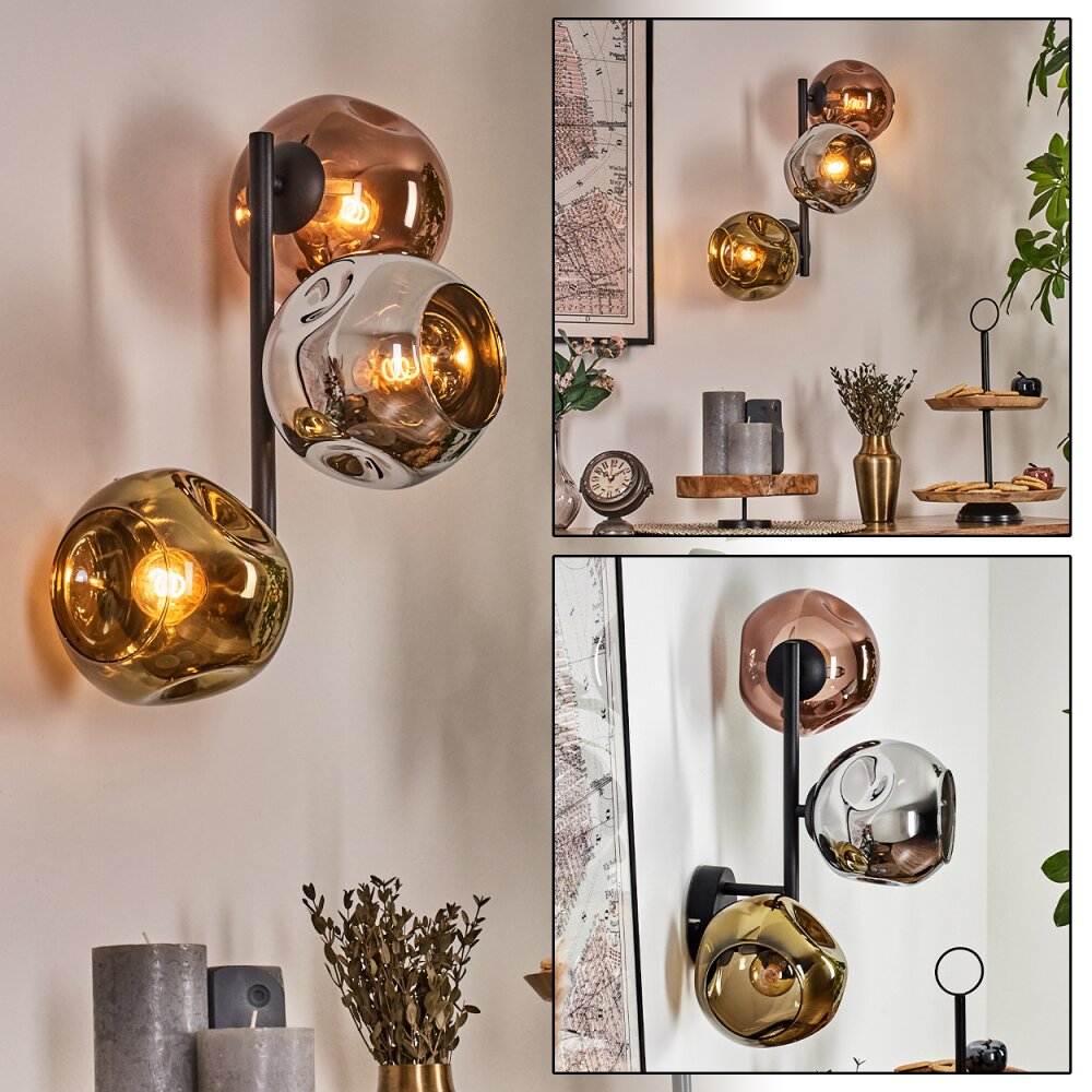 Ripoll Wandleuchte Glas 15 cm Chrom, Gold, Kupferfarben, Rauchfarben, 3-flammig main product photo