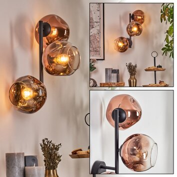 Ripoll Wandleuchte Glas 15 cm Klar, Kupferfarben, 3-flammig