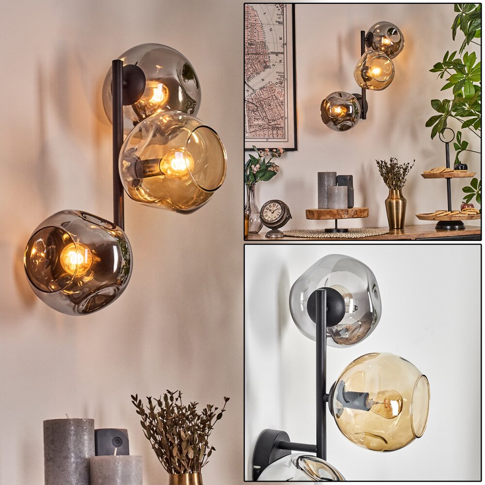 Ripoll Wandleuchte Glas 15 cm Bernsteinfarben, Rauchfarben, 3-flammig main product photo