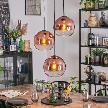 Koyoto Hängeleuchte Glas 25 cm Klar, Kupferfarben, 3-flammig