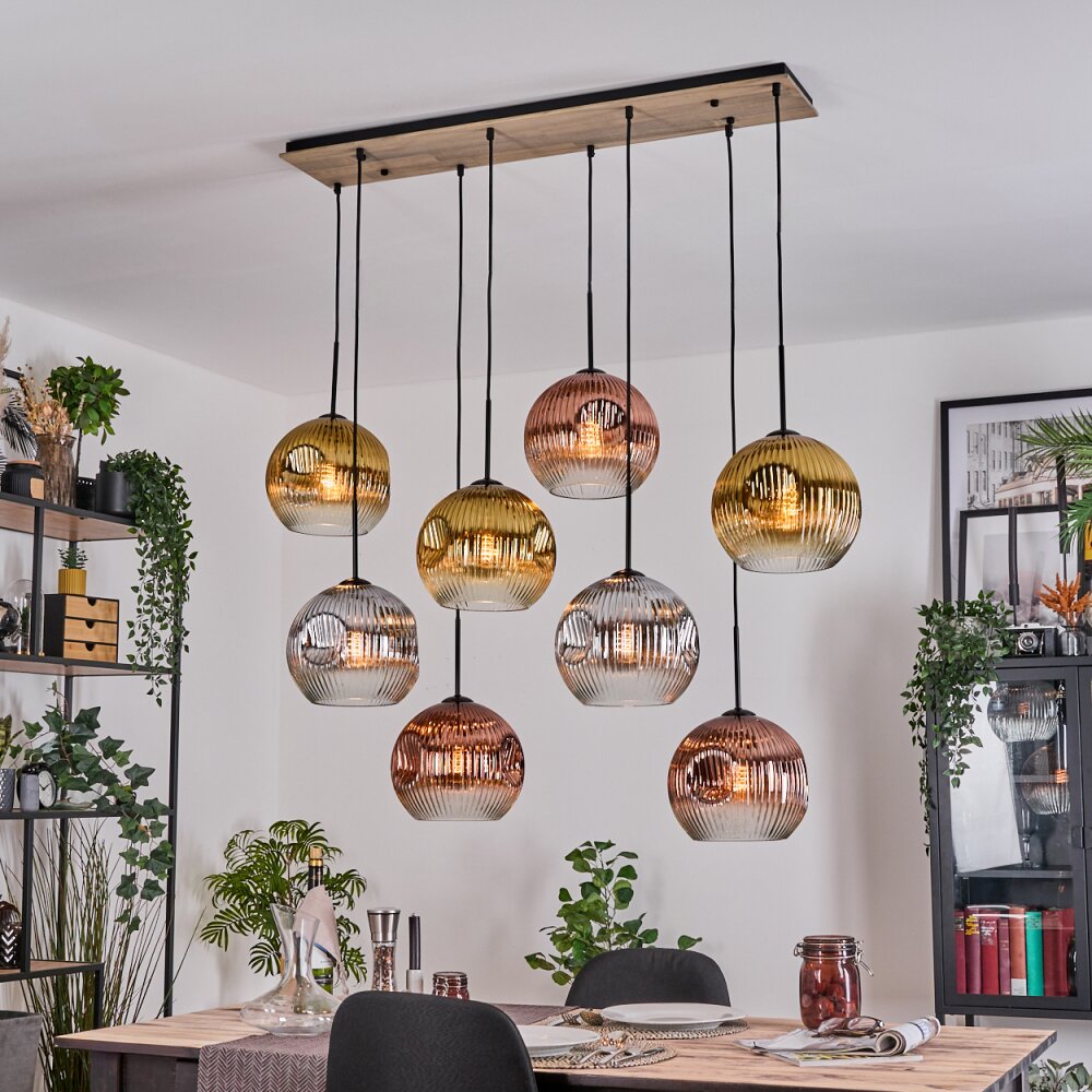 Ripoll Hängeleuchte Glas 25 cm Naturfarben, Schwarz, 8-flammig main product photo