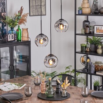 Ripoll Hängeleuchte Glas 15 cm Klar, Rauchfarben, 3-flammig