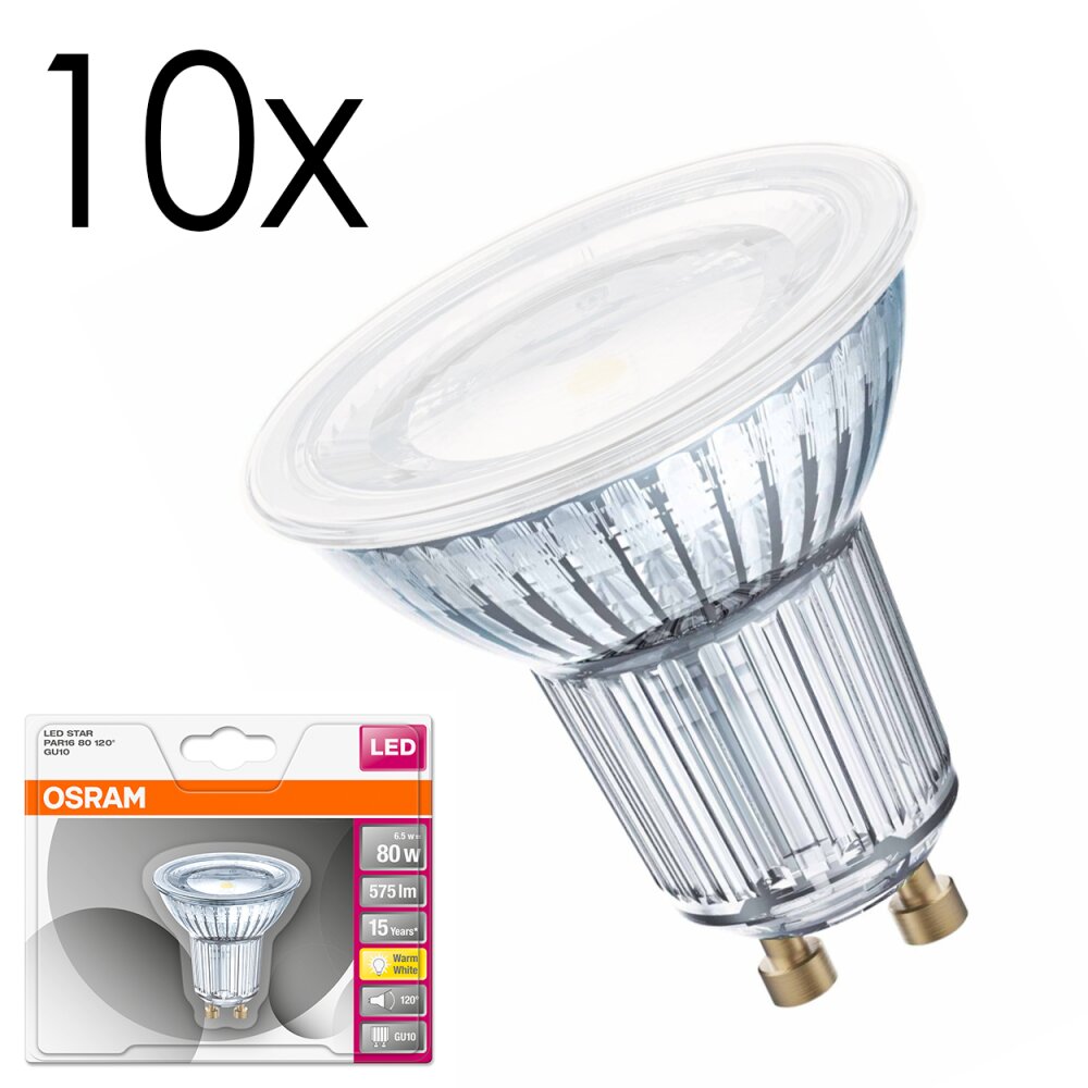 LED GU10 10er Set 6,5 Watt 2700 Kelvin 620 Lumen main product photo