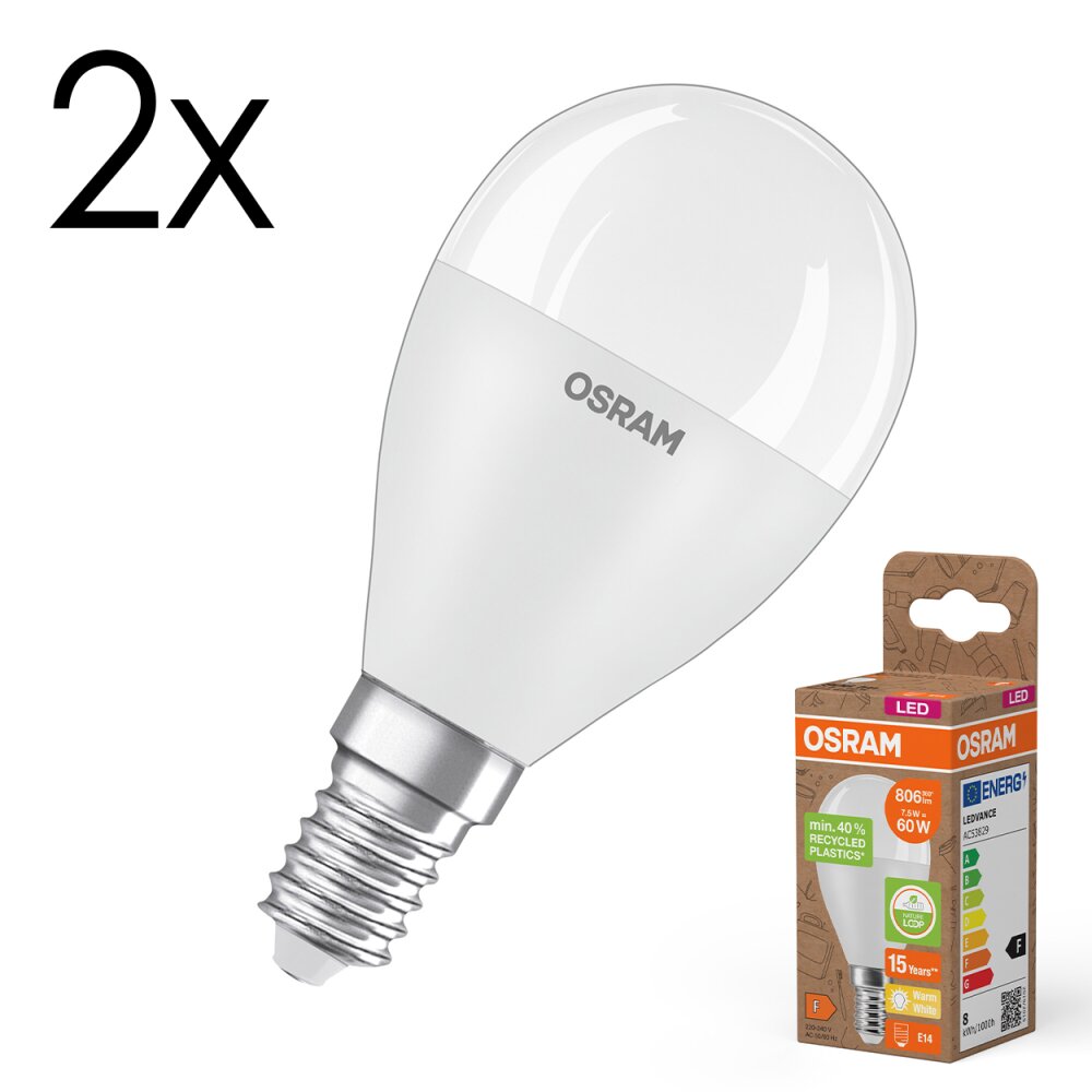 LED E14 2er Set 7,5 Watt 2700 Kelvin 806 Lumen main product photo