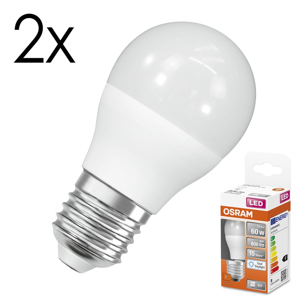 LED E27 2er Set 7,5 Watt 6500 Kelvin 806 Lumen main product photo