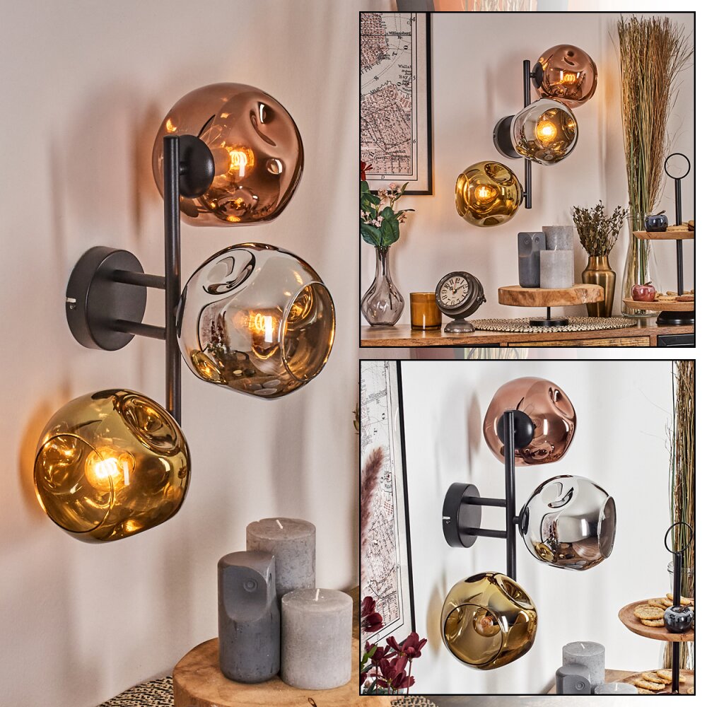 Ripoll Wandleuchte Glas 15 cm Chrom, Gold, Kupferfarben, Rauchfarben, 3-flammig main product photo