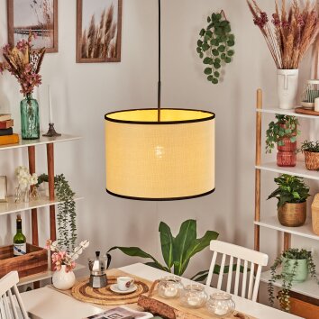 Chellas Hängeleuchte 40 cm Naturfarben, Schwarz, 1-flammig