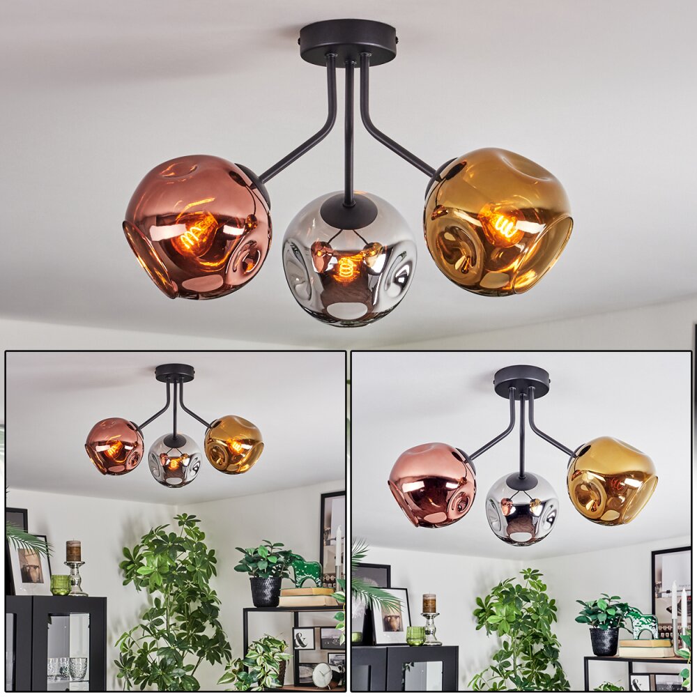 Ripoll Deckenleuchte Glas 15 cm Chrom, Gold, Kupferfarben, Rauchfarben, 3-flammig main product photo