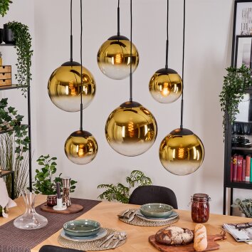 Gastor Hängeleuchte Glas 20 cm, 25 cm, 30 cm Gold, Klar, 6-flammig