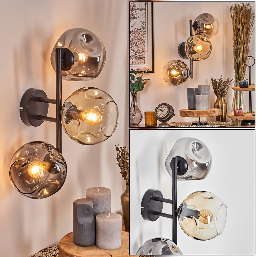 Ripoll Wandleuchte Glas 15 cm Bernsteinfarben, Klar, Rauchfarben, 3-flammig main product photo