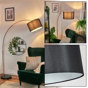 Soungou Bogenstehlampe 38 cm Kupferfarben, Schwarz, 1-flammig, Stoffschirm