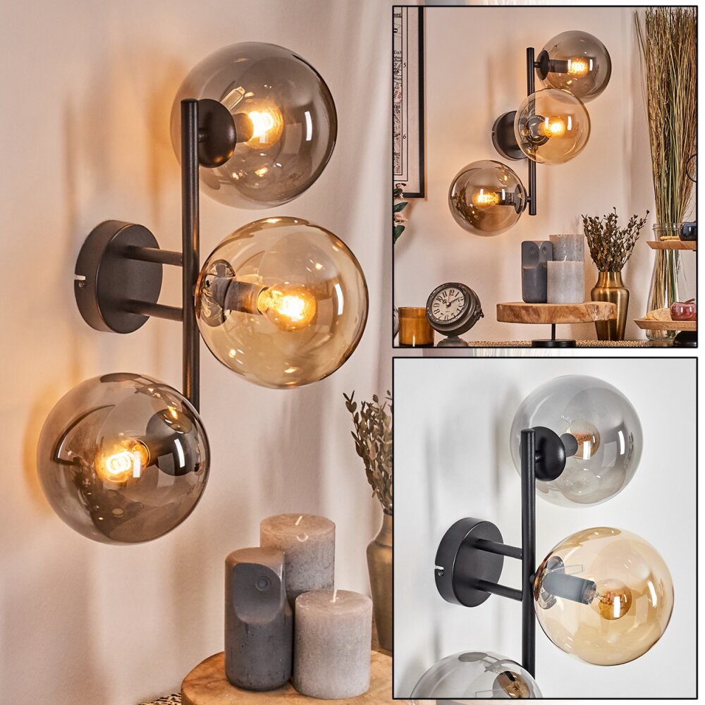 Gastor Wandleuchte Glas 15 cm Bernsteinfarben, Rauchfarben, 3-flammig main product photo