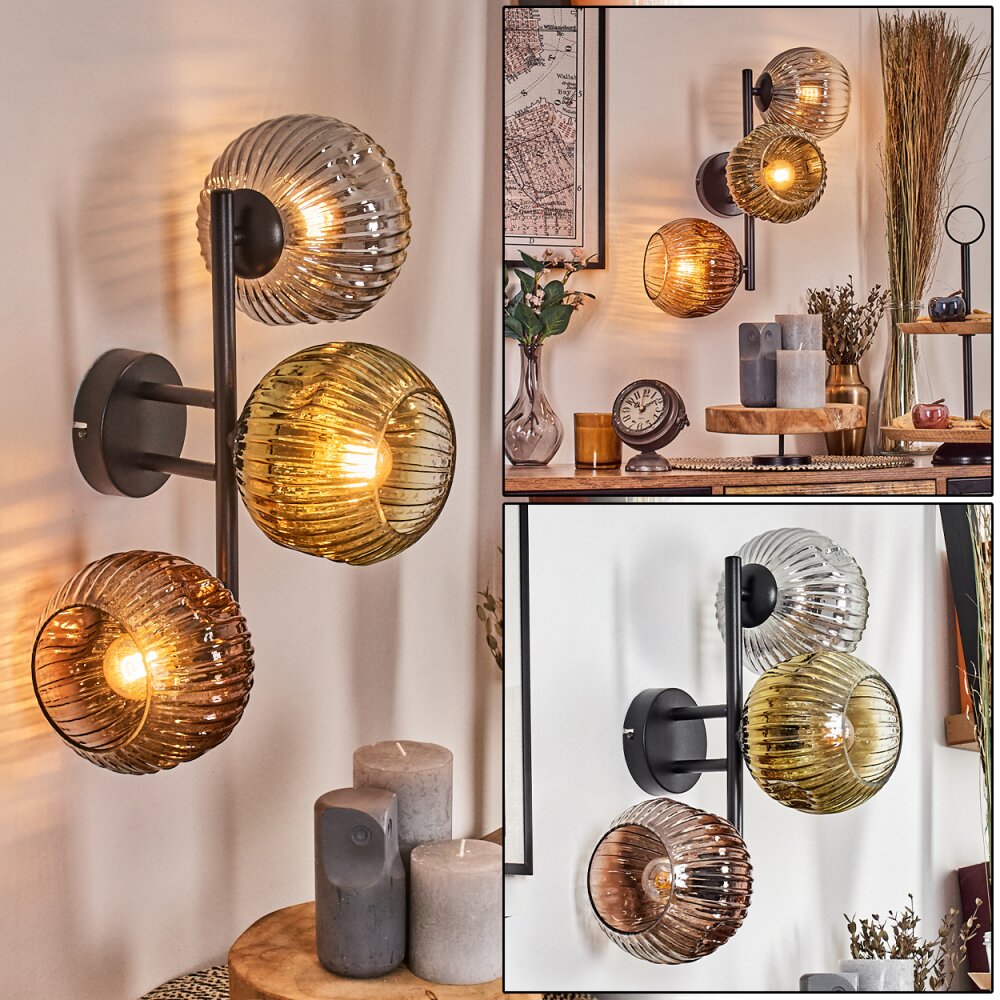 Ripoll Wandleuchte Glas 15 cm Gold, Klar, Kupferfarben, Rauchfarben, 3-flammig main product photo