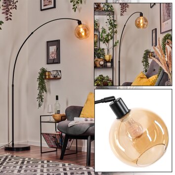 Koyoto Bogenstehlampe Glas 20 cm Schwarz, 1-flammig