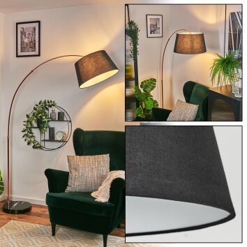 Bassagoda Bogenstehlampe 45 cm Kupferfarben, Schwarz, 1-flammig, Stoffschirm