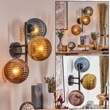 Koyoto Wandleuchte Glas 15 cm Blau, Gold, Kupferfarben, 3-flammig