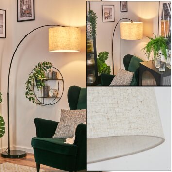 Bassagoda Bogenlampe 40 cm Chrom, Schwarz, 1-flammig, Stoffschirm