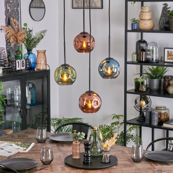Ripoll Hängeleuchte Glas 15 cm Blau, Grün, Kupferfarben, 4-flammig