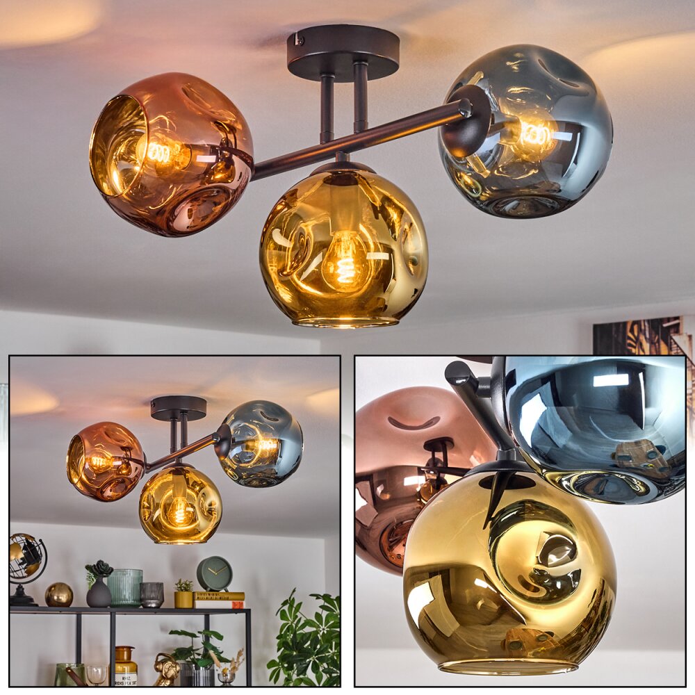 Ripoll Deckenleuchte Glas 15 cm Blau, Gold, Kupferfarben, 3-flammig main product photo