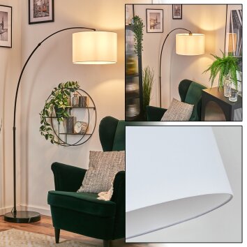 Soungou Bogenstehlampe 38 cm Chrom, Schwarz, 1-flammig, Stoff-Lampenschirm