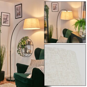 Bassagoda Bogenstehlampe 45 cm Chrom, Schwarz, 1-flammig, Stoff-Lampenschirm