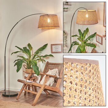 Barcos Bogenleuchte 45 cm Chrom, Schwarz, 1-flammig, Stoff-Lampenschirm