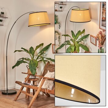 Chellas Bogenstehlampe 45 cm Chrom, Schwarz, 1-flammig, Stoffschirm