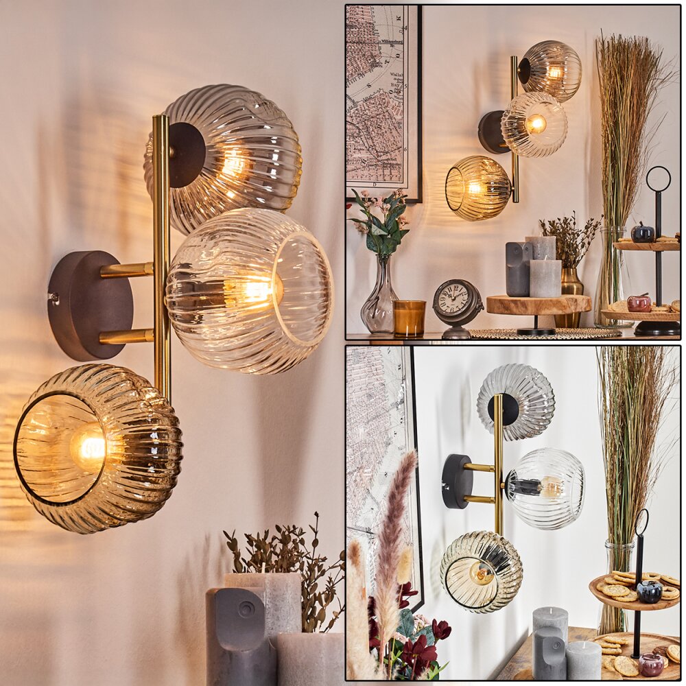 Ripoll Wandleuchte Glas 15 cm Gold, Schwarz, 3-flammig main product photo