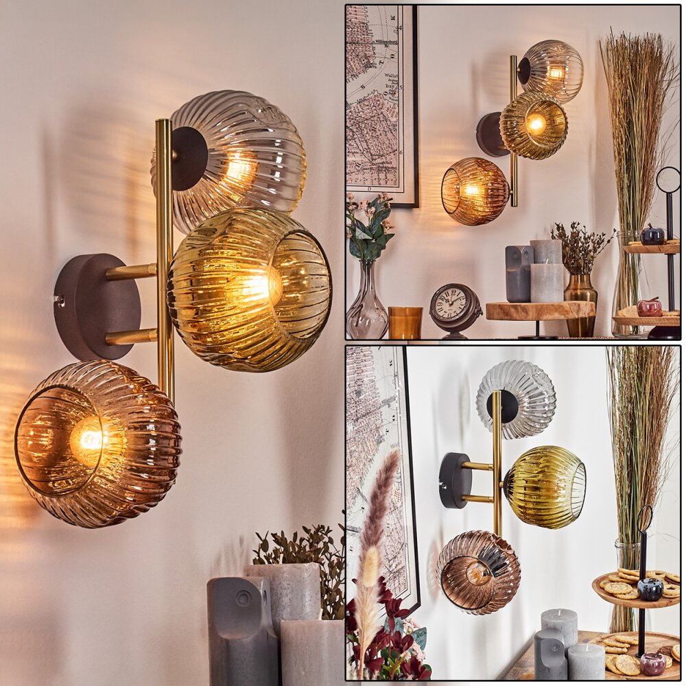 Ripoll Wandleuchte Glas 15 cm Gold, Schwarz, 3-flammig main product photo
