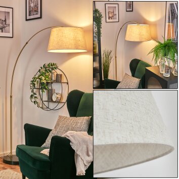 Bassagoda Bogenlampe 45 cm Messing, Schwarz, 1-flammig, Stoffschirm